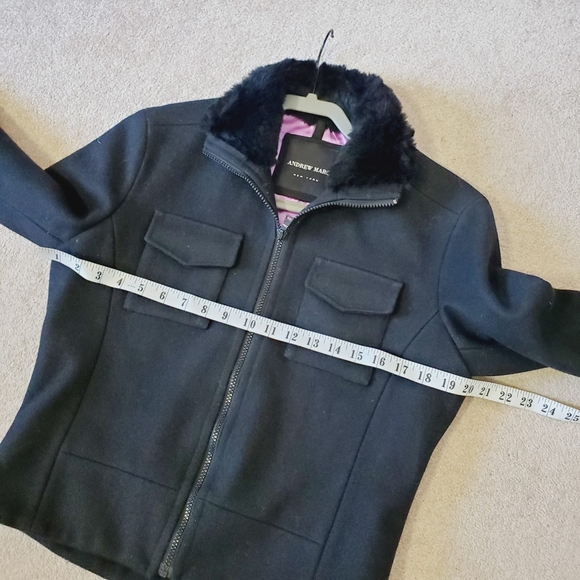 Andrew Marc Wool Mob Wife Zip Fur Collar Satin Lining Moto Bomber Jacket S - Picture 4 of 6